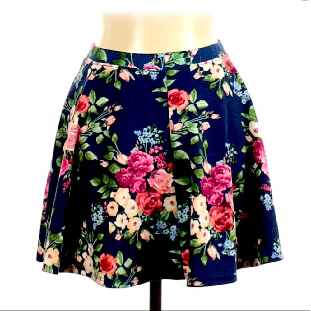 Navy Floral Skirt - Picture 1 of 6